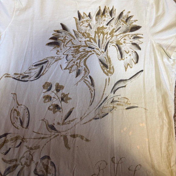 Women’s Vintage Lauren Ralph Lauren XL White, Taupe & Gold Floral Tee - Picture 7 of 9